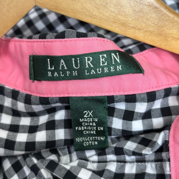 Lauren Ralph Lauren Plus Size 2X Black White Gingham Check Button Down Shirt Top - Picture 6 of 13